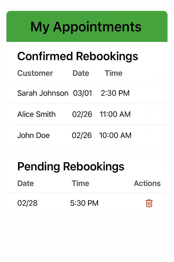 Appointify appointments screen showing an open slot ready to fill without manual texting